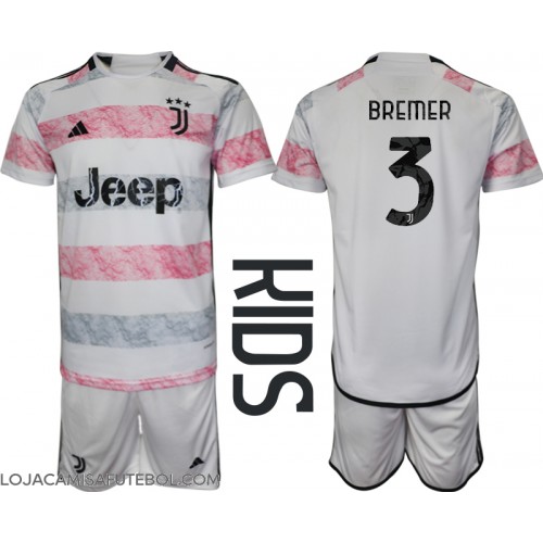 Camisa de Futebol Juventus Gleison Bremer #3 Equipamento Secundário Infantil 2023-24 Manga Curta (+ Calças curtas)